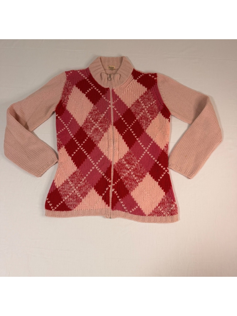 Malo Pink and Red Argyle Cashmere Zip-Up Sweater